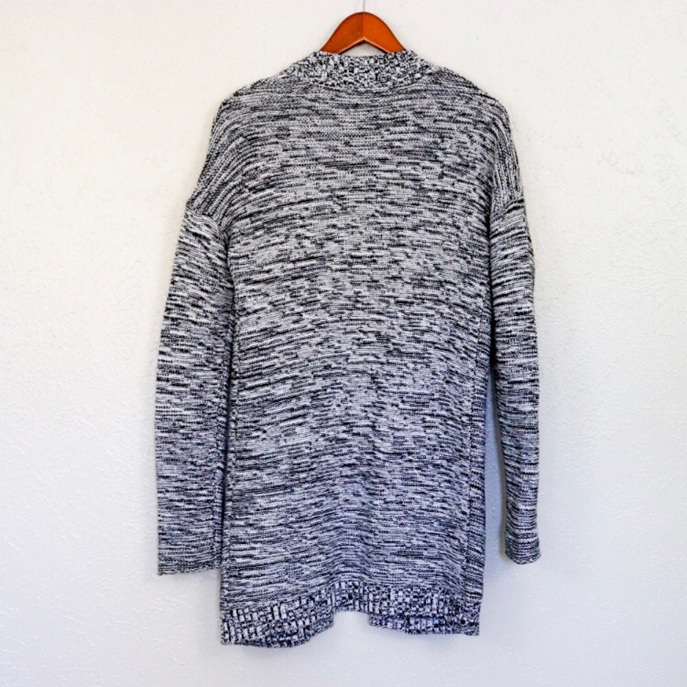 EXPRESS | Open Front Long Cardigan in a marled black and white knit SZ S - Picture 3 of 7